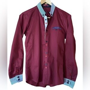 British Flag Label Pinstripe Collar / Cuffs Button up Long Sleeve Shirt Career